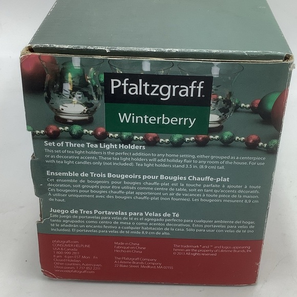 Three Pfaltzgraff Winterberry Glass Tea Light Holders - Picture 6 of 10